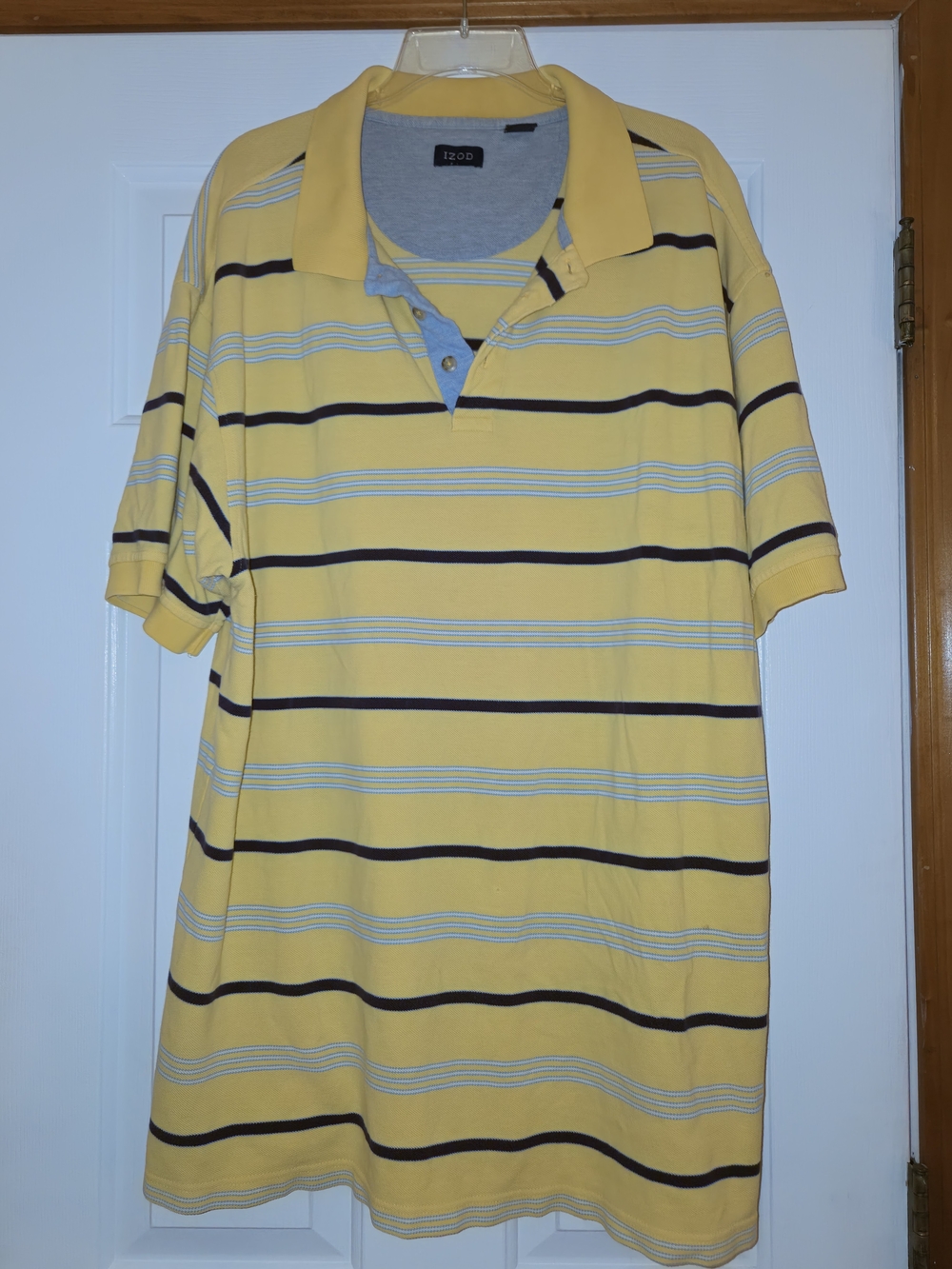 Izod Yellow Polo with Navy & Light Blue Stripes